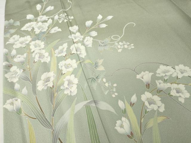 平和屋着物●訪問着　友禅　作家物　草花文　暈し染め　ロング丈　正絹　逸品　AABG2641ck