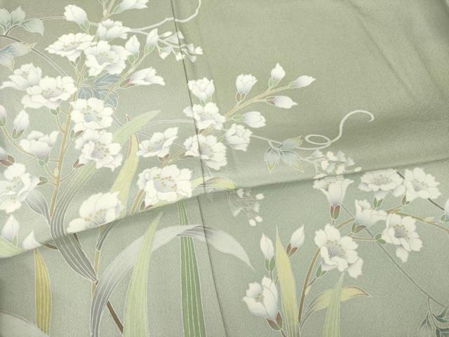 平和屋着物●訪問着　友禅　作家物　草花文　暈し染め　ロング丈　正絹　逸品　AABG2641ck