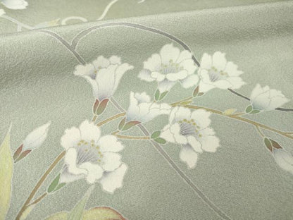 平和屋着物●訪問着　友禅　作家物　草花文　暈し染め　ロング丈　正絹　逸品　AABG2641ck