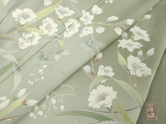 平和屋着物●訪問着　友禅　作家物　草花文　暈し染め　ロング丈　正絹　逸品　AABG2641ck