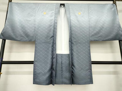 平和屋着物●男性　色紋付・羽織セット　花菱地紋　キングサイズ　洗える着物　AABG2642ck