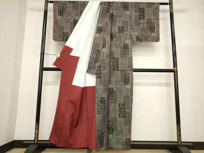 平和屋着物●本場大島紬　一元7マルキ　短冊花文　正絹　逸品　AABG2644ck