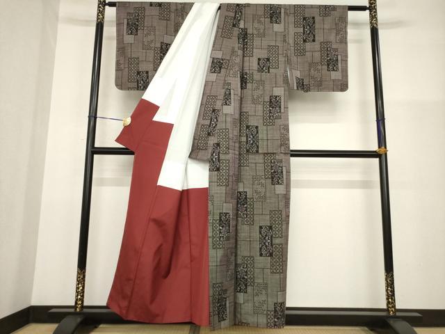 平和屋着物●本場大島紬　一元7マルキ　短冊花文　正絹　逸品　AABG2644ck