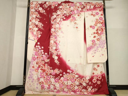 平和屋着物●豪華振袖　駒刺繍　花毬文　暈し染め　金彩　銀通し地　ロング丈　正絹　逸品　AABG2645ck