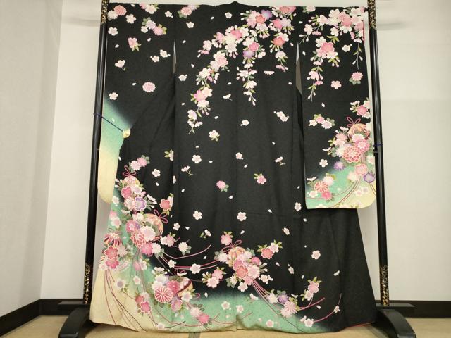 平和屋着物●豪華振袖　花毬文　暈し染め　金彩　金通し地　正絹　逸品　AABG2649ck