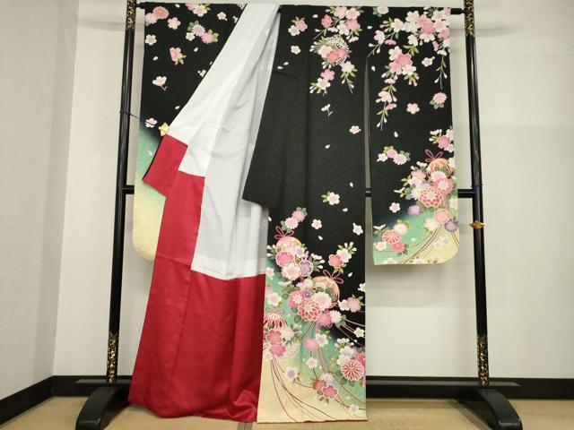 平和屋着物●豪華振袖　花毬文　暈し染め　金彩　金通し地　正絹　逸品　AABG2649ck