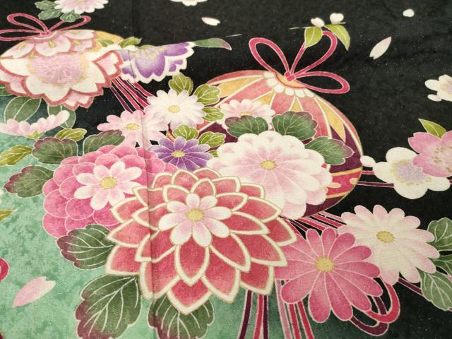 平和屋着物●豪華振袖　花毬文　暈し染め　金彩　金通し地　正絹　逸品　AABG2649ck