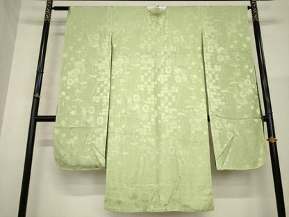 平和屋着物●振袖用長襦袢　無双仕立て　御所車花地紋　柳茶色　正絹　逸品　AABG2650ck
