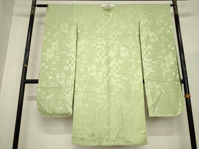 平和屋着物●振袖用長襦袢　無双仕立て　御所車花地紋　柳茶色　正絹　逸品　AABG2650ck