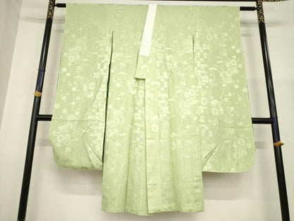 平和屋着物●振袖用長襦袢　無双仕立て　御所車花地紋　柳茶色　正絹　逸品　AABG2650ck