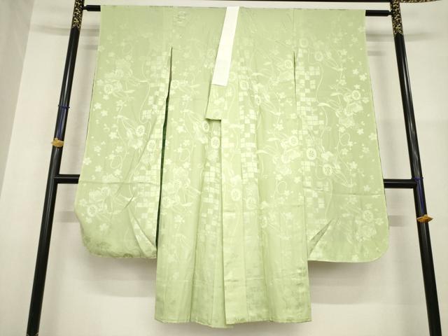平和屋着物●振袖用長襦袢　無双仕立て　御所車花地紋　柳茶色　正絹　逸品　AABG2650ck