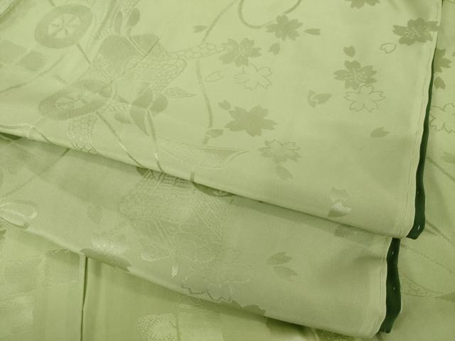 平和屋着物●振袖用長襦袢　無双仕立て　御所車花地紋　柳茶色　正絹　逸品　AABG2650ck