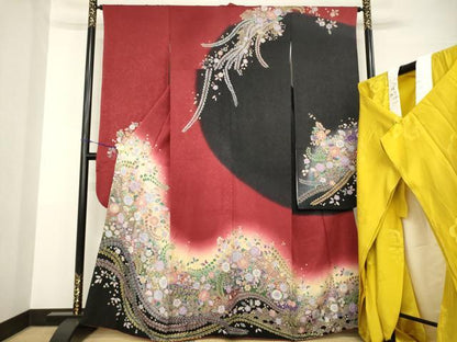 平和屋着物●豪華振袖・長襦袢(無双仕立て)セット　辻が花　舞花文　暈し染め　やまと誂製　正絹　逸品　AABG2651ck