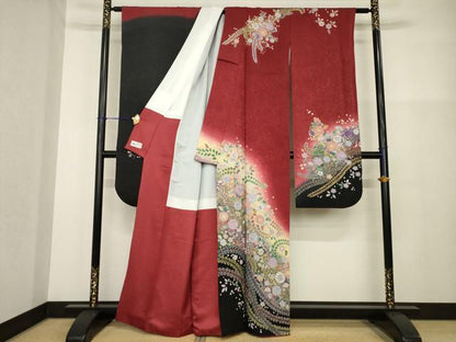 平和屋着物●豪華振袖・長襦袢(無双仕立て)セット　辻が花　舞花文　暈し染め　やまと誂製　正絹　逸品　AABG2651ck