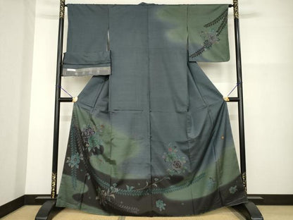 平和屋着物●本場大島紬　染大島　訪問着　作家物　辻が花　流水花文　暈し染め　正絹　逸品　未使用　AABG2655ck