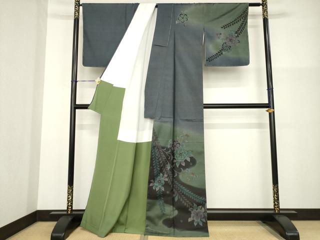 平和屋着物●本場大島紬　染大島　訪問着　作家物　辻が花　流水花文　暈し染め　正絹　逸品　未使用　AABG2655ck