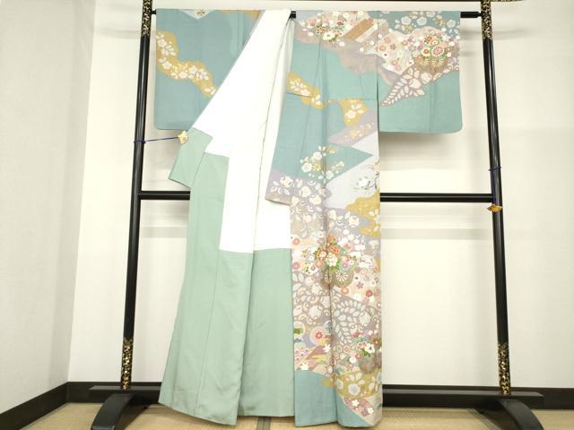 平和屋着物●訪問着　泰常　駒刺繍　花車文　金彩　正絹　逸品　AABG2659ck