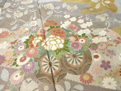 平和屋着物●訪問着　泰常　駒刺繍　花車文　金彩　正絹　逸品　AABG2659ck