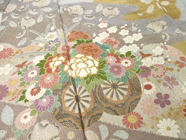 平和屋着物●訪問着　泰常　駒刺繍　花車文　金彩　正絹　逸品　AABG2659ck