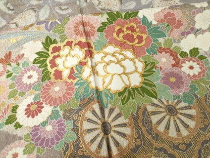 平和屋着物●訪問着　泰常　駒刺繍　花車文　金彩　正絹　逸品　AABG2659ck