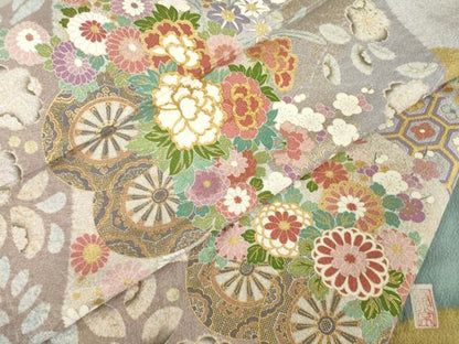 平和屋着物●訪問着　泰常　駒刺繍　花車文　金彩　正絹　逸品　AABG2659ck