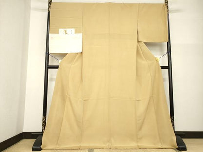 平和屋着物●江戸小紋　極小鮫小紋柄　飴色　丹後ちりめん　ロング丈　反端付き　正絹　逸品　AABG2664ck