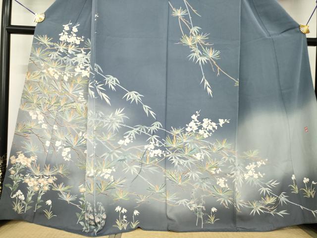 平和屋着物●訪問着　友禅　作家物　松彩　松竹梅　暈し染め　正絹　逸品　AABG2666ck