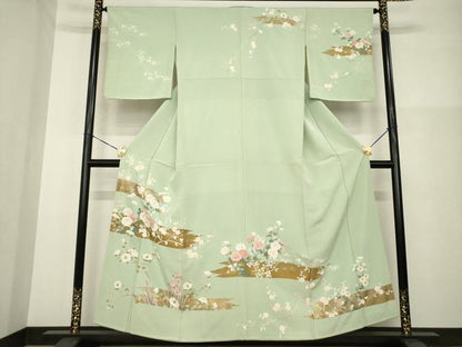 平和屋着物●訪問着　刺繍　枝花文　金彩　正絹　逸品　AABG2667ck