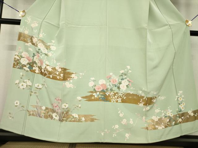平和屋着物●訪問着　刺繍　枝花文　金彩　正絹　逸品　AABG2667ck