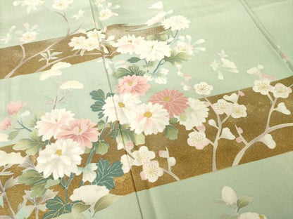 平和屋着物●訪問着　刺繍　枝花文　金彩　正絹　逸品　AABG2667ck