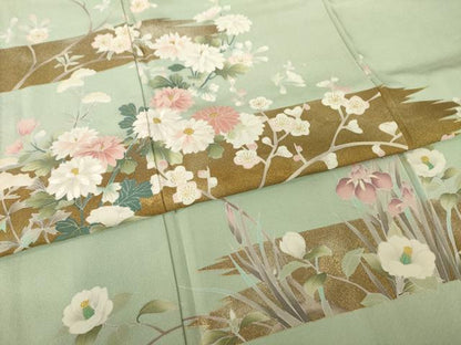 平和屋着物●訪問着　刺繍　枝花文　金彩　正絹　逸品　AABG2667ck