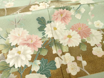 平和屋着物●訪問着　刺繍　枝花文　金彩　正絹　逸品　AABG2667ck
