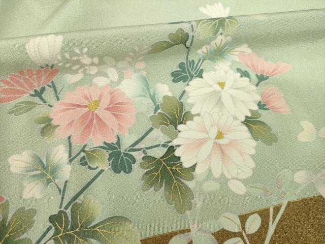 平和屋着物●訪問着　刺繍　枝花文　金彩　正絹　逸品　AABG2667ck