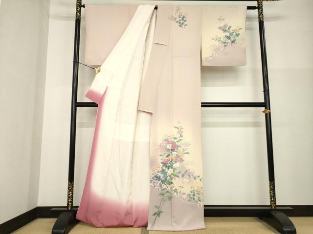 平和屋着物●訪問着　友禅　草花文　暈し染め　正絹　逸品　AABG2669ck