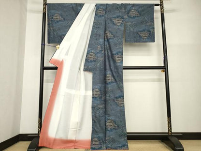 平和屋着物●都喜ヱ門　本場大島紬　一元7マルキ　総絣　風景文　藤絹織物謹製　正絹　逸品　AABG2672ck