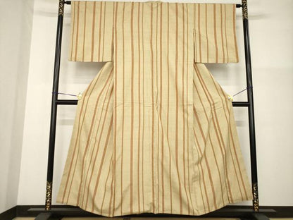 平和屋着物●本場結城紬　重要無形文化財　80亀甲　縞　正絹　逸品　AABG2674ck