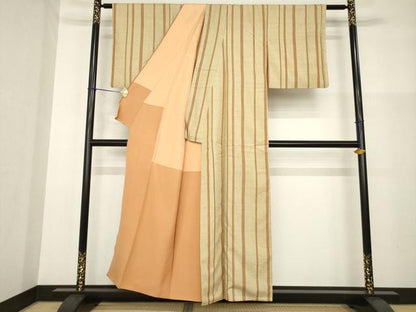 平和屋着物●本場結城紬　重要無形文化財　80亀甲　縞　正絹　逸品　AABG2674ck