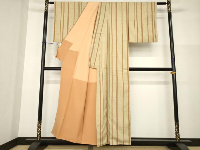 平和屋着物●本場結城紬　重要無形文化財　80亀甲　縞　正絹　逸品　AABG2674ck