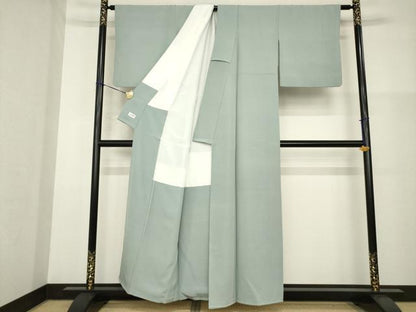 平和屋着物●上質な色無地　利休鼠色　正絹　逸品　AABG2676ck