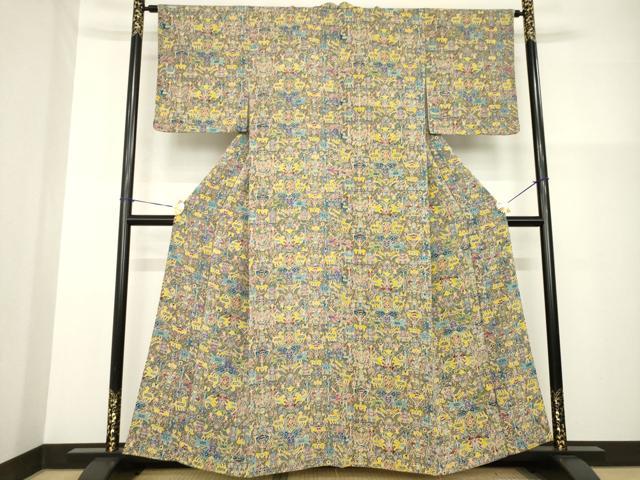 平和屋着物●上質な小紋　有栖川文様　鬼しぼ縮緬　正絹　逸品　AABG2677ck