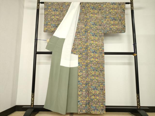 平和屋着物●上質な小紋　有栖川文様　鬼しぼ縮緬　正絹　逸品　AABG2677ck