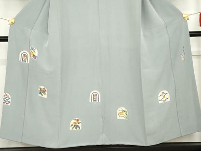 平和屋着物●人間国宝 芹沢圭介一番弟子 下平清人 訪問着 型染め 草花文 正絹 逸品 AABG2682cs