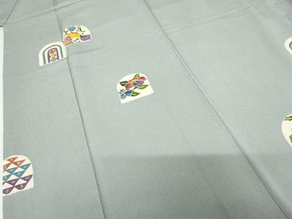 平和屋着物●人間国宝 芹沢圭介一番弟子 下平清人 訪問着 型染め 草花文 正絹 逸品 AABG2682cs