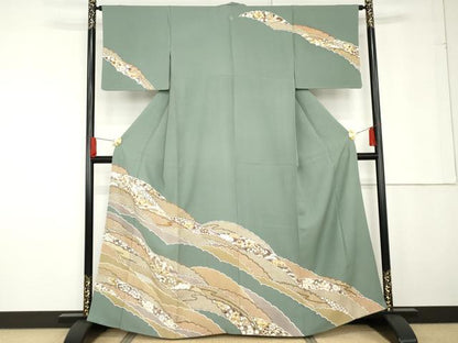 平和屋着物●青山みとも 訪問着 雪輪鹿の子吉祥草花文 金彩 正絹 逸品 AABG2684cs