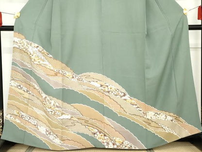平和屋着物●青山みとも 訪問着 雪輪鹿の子吉祥草花文 金彩 正絹 逸品 AABG2684cs
