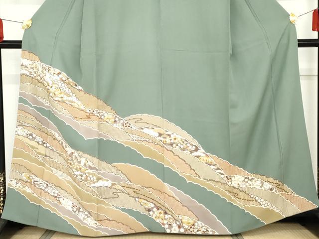 平和屋着物●青山みとも 訪問着 雪輪鹿の子吉祥草花文 金彩 正絹 逸品 AABG2684cs