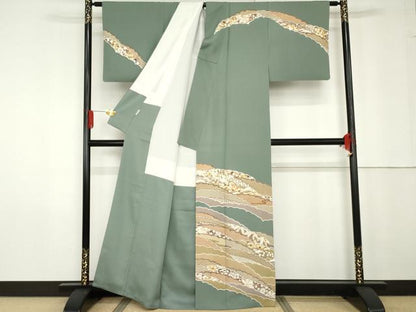 平和屋着物●青山みとも 訪問着 雪輪鹿の子吉祥草花文 金彩 正絹 逸品 AABG2684cs