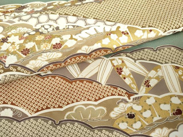 平和屋着物●青山みとも 訪問着 雪輪鹿の子吉祥草花文 金彩 正絹 逸品 AABG2684cs
