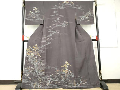 平和屋着物●創業460年・千總　訪問着　刺繍　松竹梅流水風景文　三越扱い　正絹　逸品　未使用　AABG2686cs