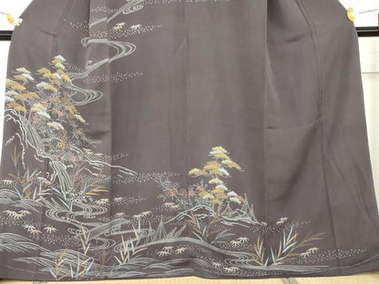 平和屋着物●創業460年・千總　訪問着　刺繍　松竹梅流水風景文　三越扱い　正絹　逸品　未使用　AABG2686cs